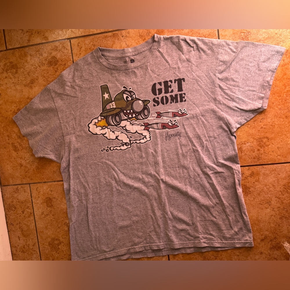 Gray Graphic T-Shirt with Airplane Design